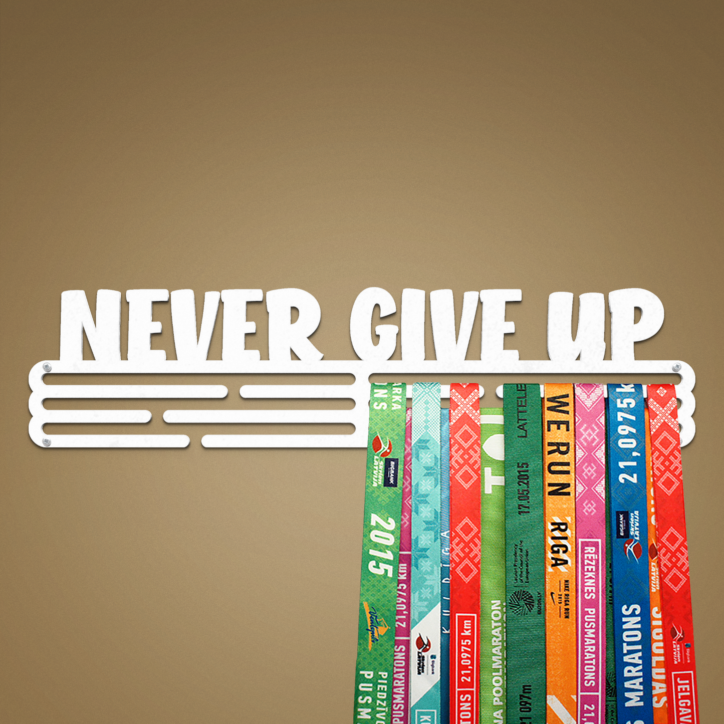 NEVER GIVE UP - White - Large - medal hanger