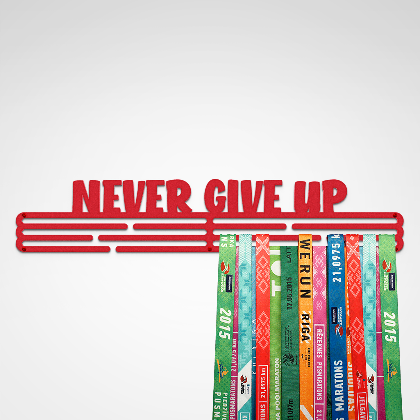 NEVER GIVE UP - Red - Large - medal hanger