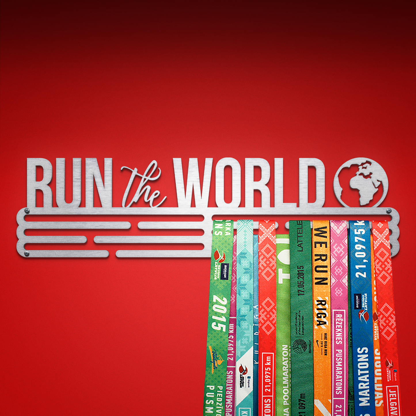 RUN THE WORLD - Brushed steel - Large - medal hanger