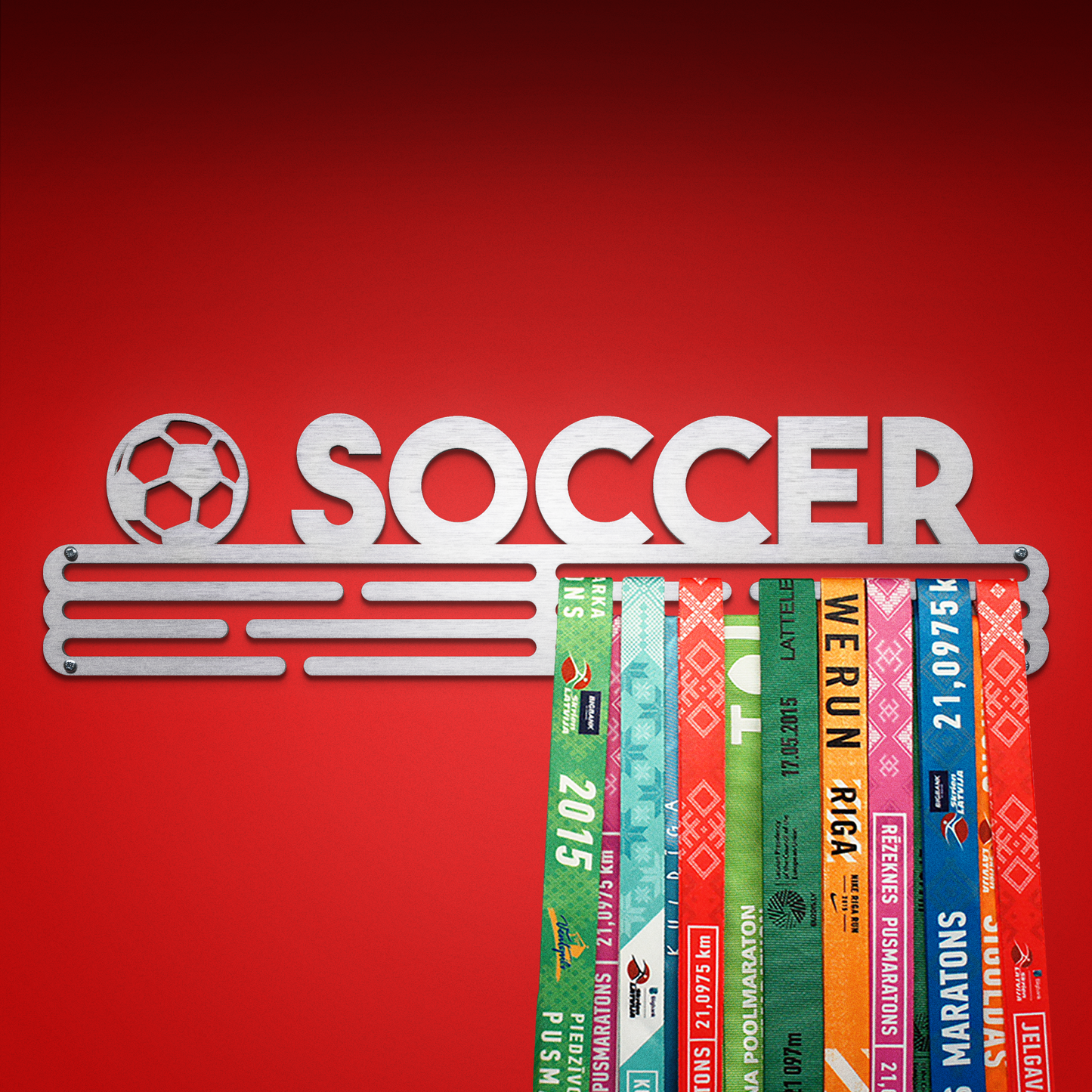 SOCCER - Brushed steel - Large - medal hanger