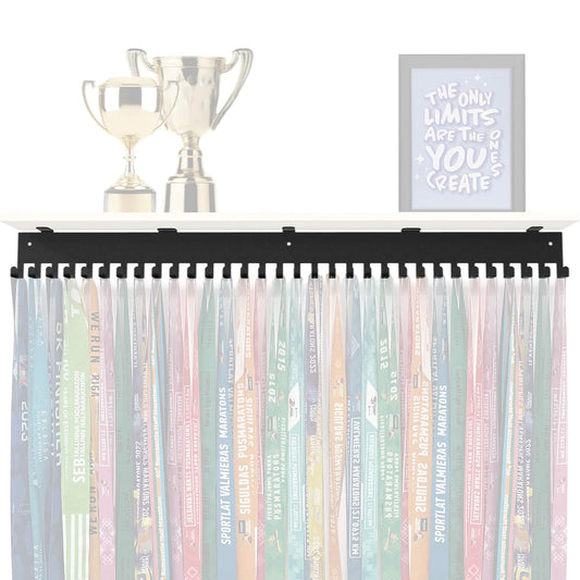 XXL Medal hanger with hooks - Black - 27.5" / 70cm - Bamboo shelf (White)