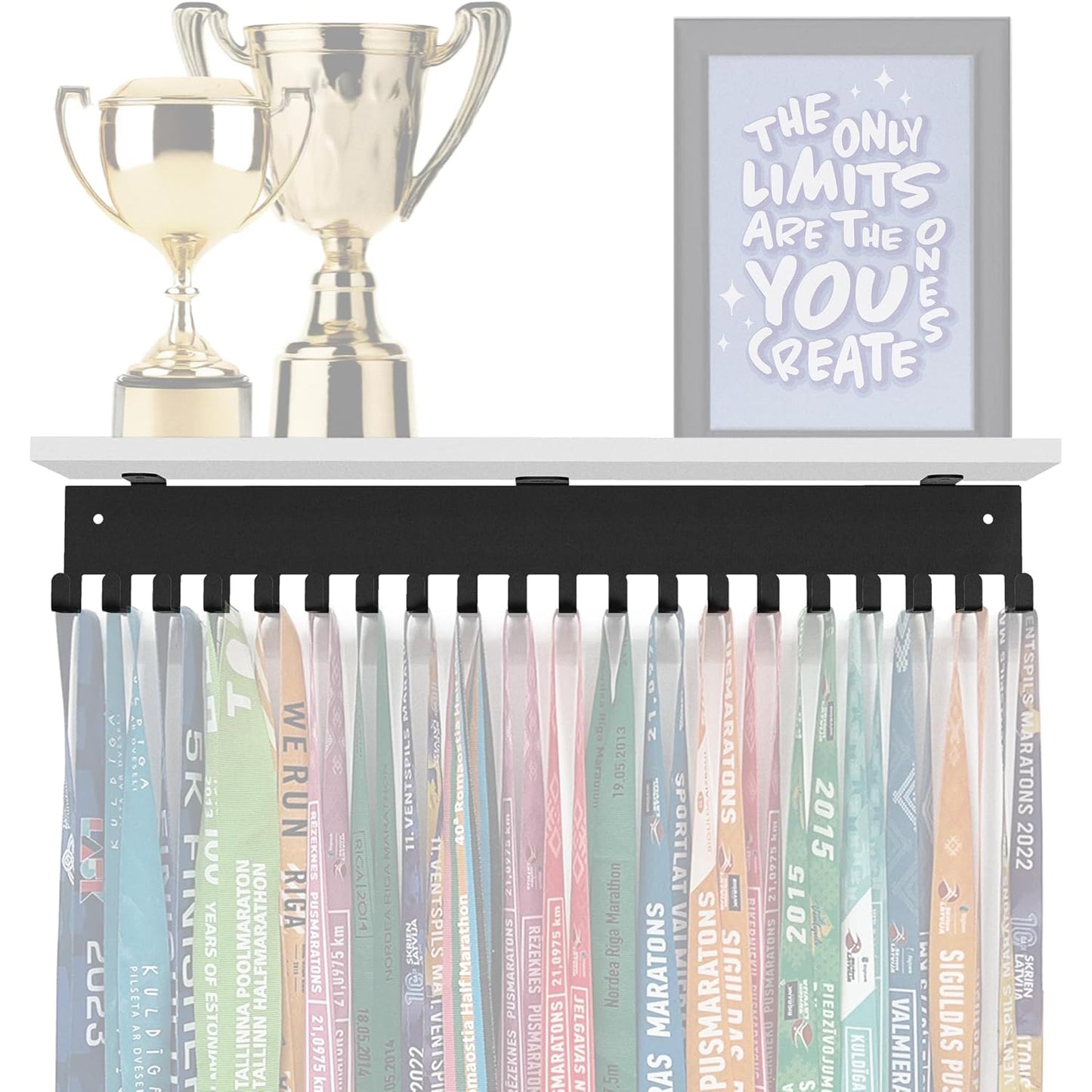 Medal hanger with hooks - Black - 16.9" / 43cm - Bamboo shelf (White)