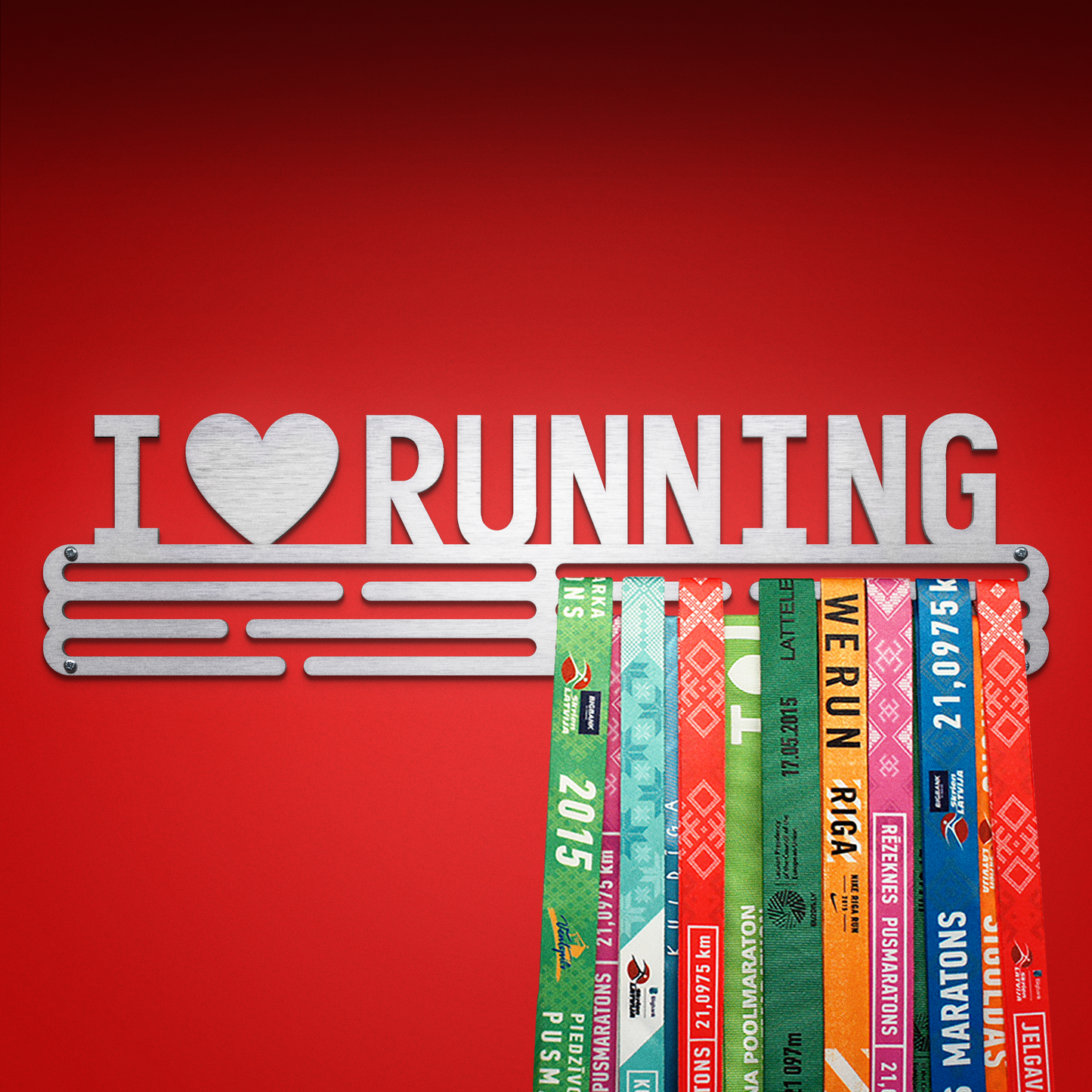 I LOVE RUNNING - Brushed steel - Large - medal hanger