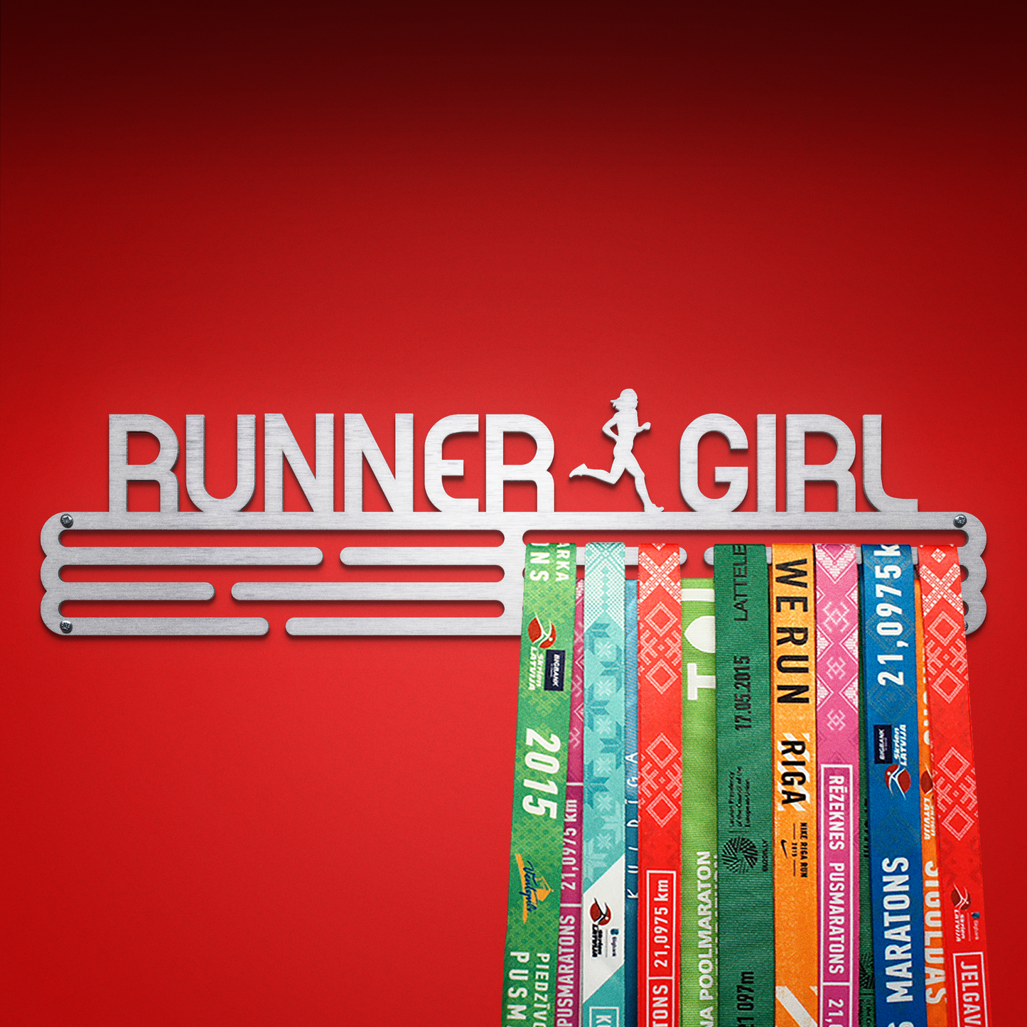 RUNNER GIRL - Brushed steel - Large - medal hanger