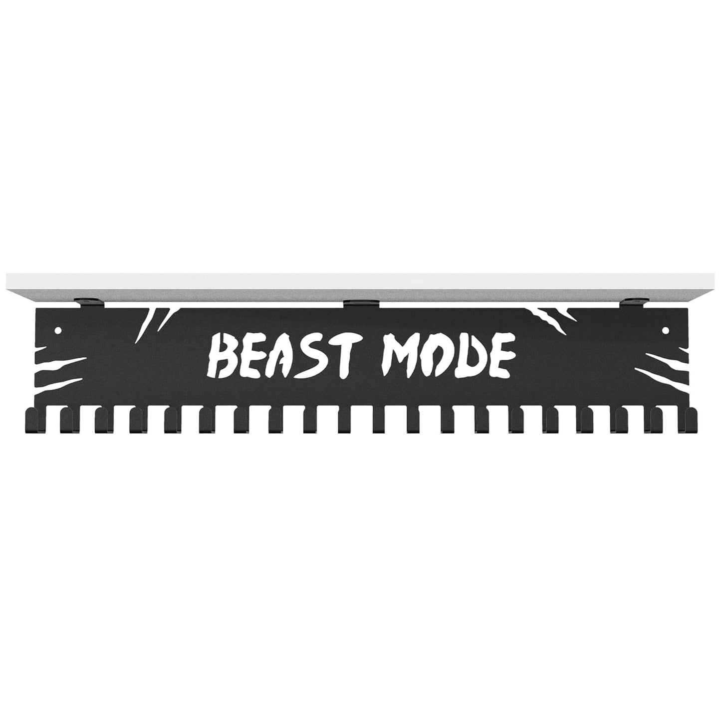 Medal hanger with hooks - Beast Mode - Black - 16.9" / 43cm - Bamboo shelf (White)