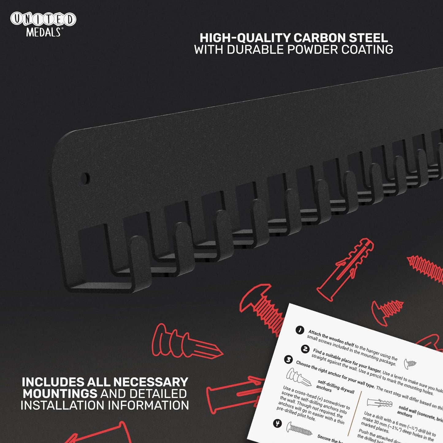 Medal hanger with hooks - Black - 16.9" / 43cm