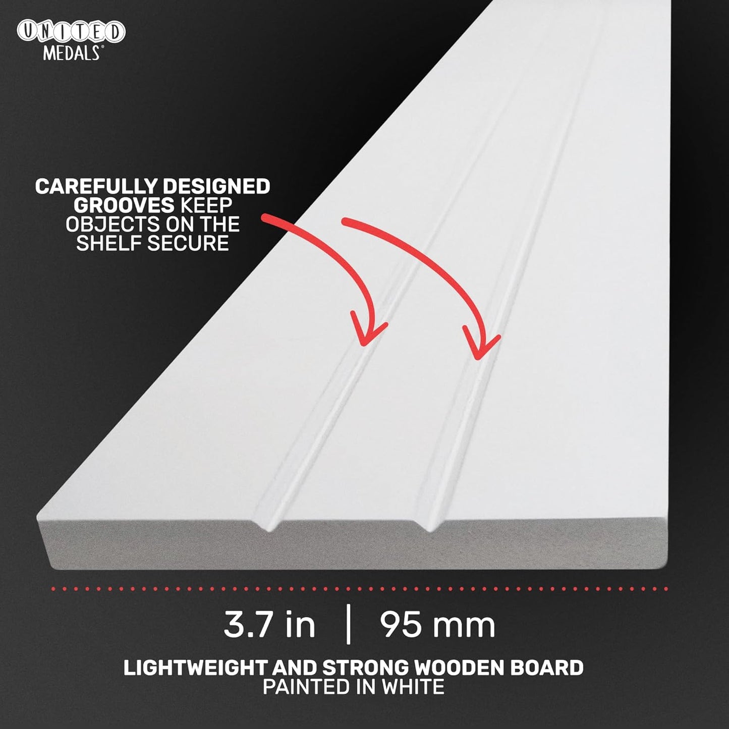 Medal hanger with hooks - Black - 16.9" / 43cm - Bamboo shelf (White)