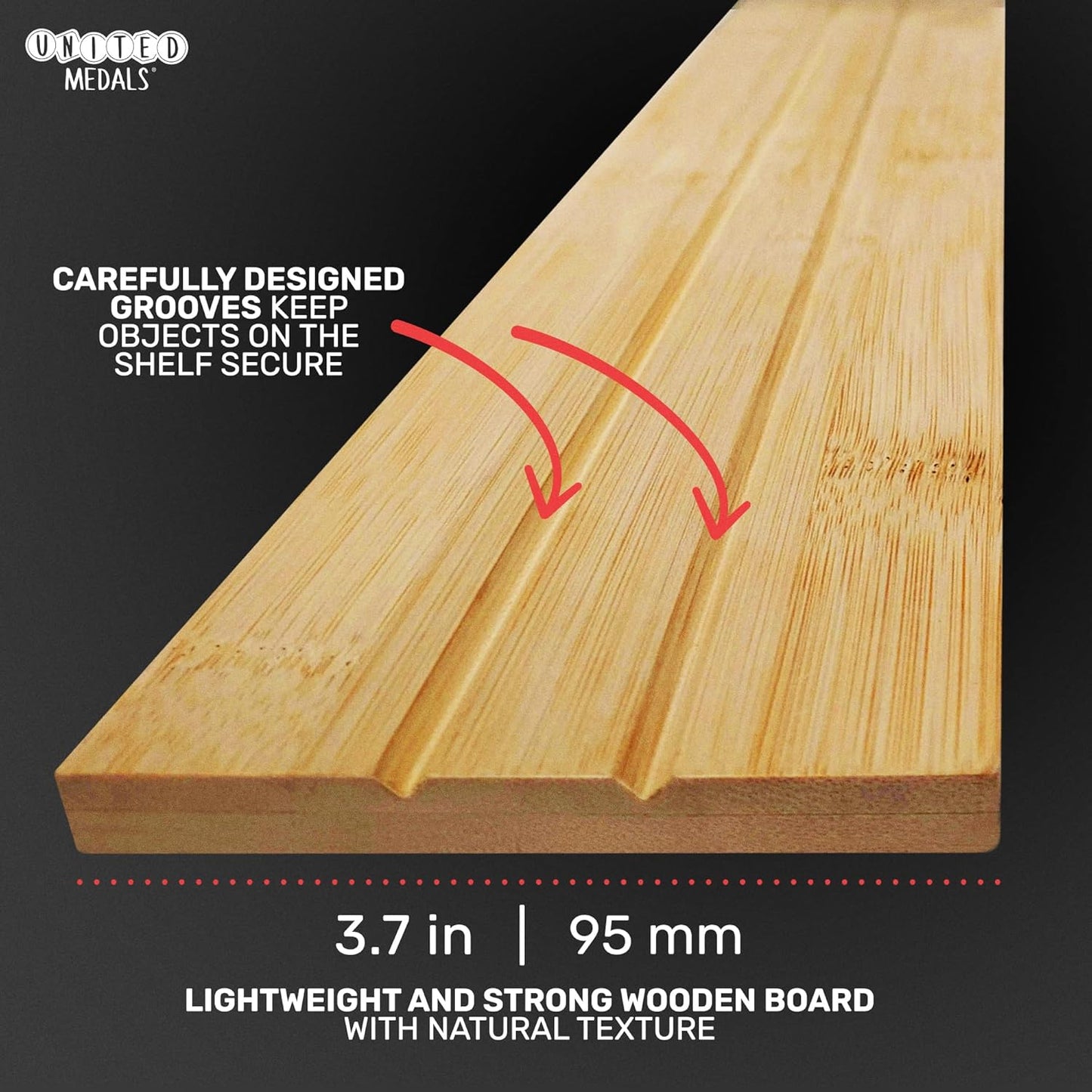 XXL Medal hanger with hooks - Black - 27.5" / 70cm - Bamboo shelf (Natural)